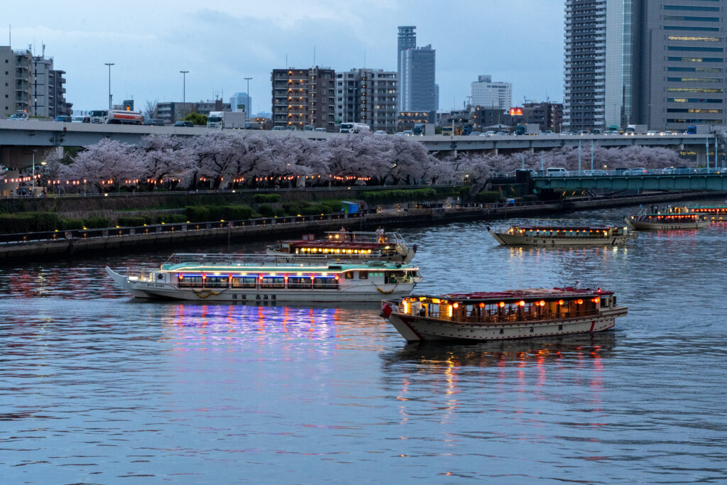 Yakatabune (Japanese houseboat) seen at Sumida River